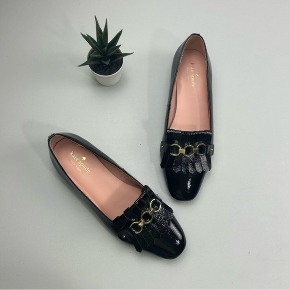 Kate Spade New York Patented Leather Fringe black loafers